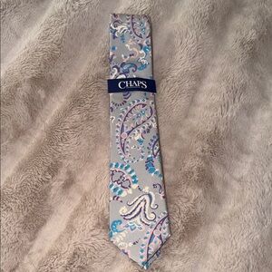 Chaps Silver-Gray Tie with Blue and Purple Paisley